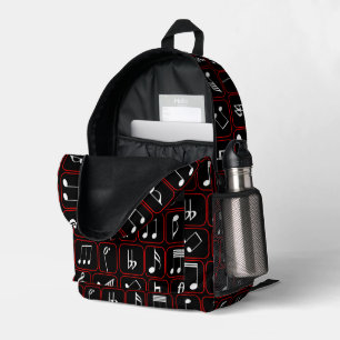 Stylish Red Black and White Geometric Music Notes Printed Backpack
