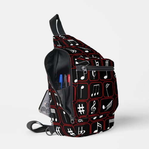 Stylish Red Black and White Geometric Music Notes Sling Bag