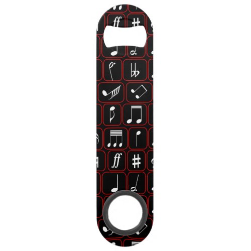 Stylish Red Black and White Geometric Music Notes Speed Bottle Opener