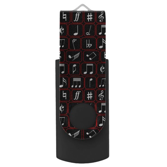 Stylish Red Black and White Geometric Music Notes USB Flash Drive