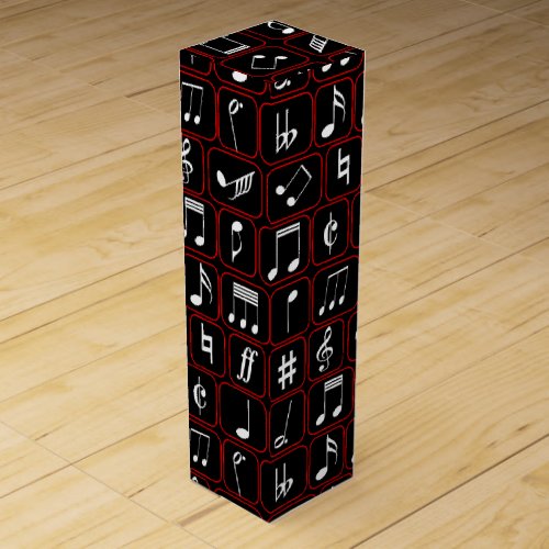 Stylish Red Black and White Geometric Music Notes Wine Box