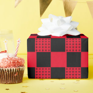 Stylish red & black buffalo plaid checkerboard wrapping paper