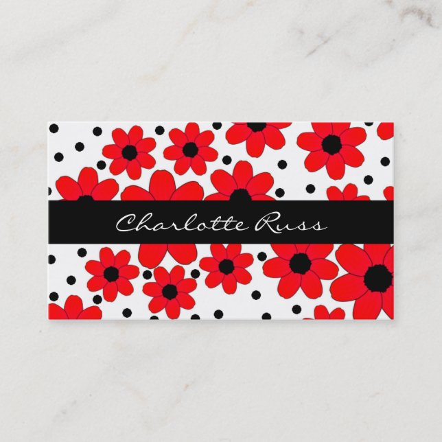 Stylish Red & Black Flowers Custom Mommy Card (Front)
