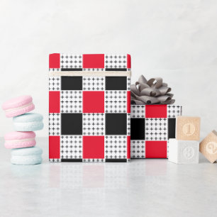 Stylish red & black modern Checkered Wrapping Paper