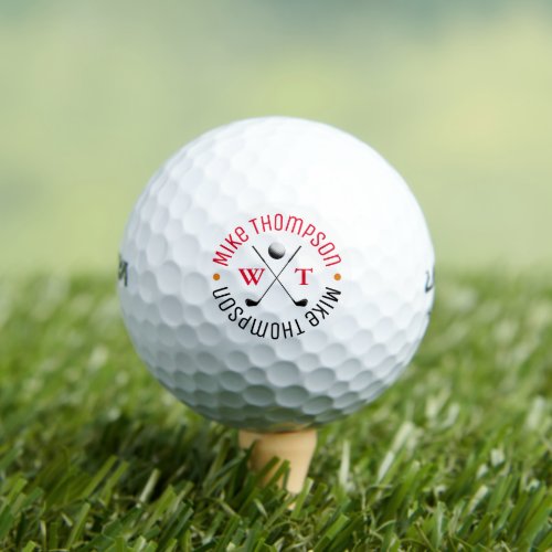 Stylish redblack Monogram for Him Golf_Player  Golf Balls