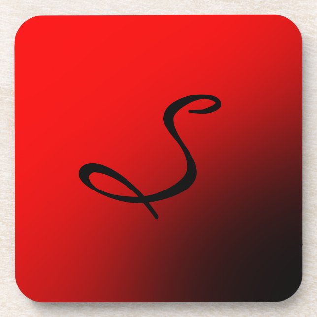 Stylish Red Black Monogram Initial Professional Beverage Coaster (Front)