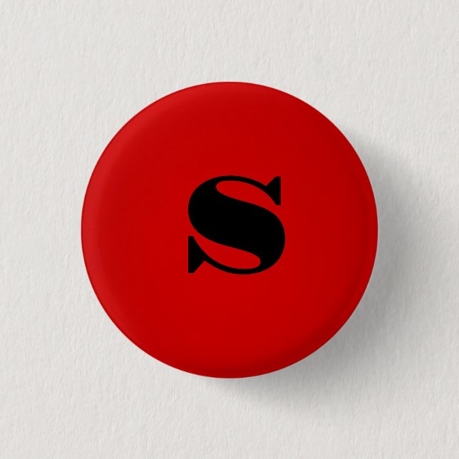 Stylish Red Black Monogram Initial Professional Button (Front)