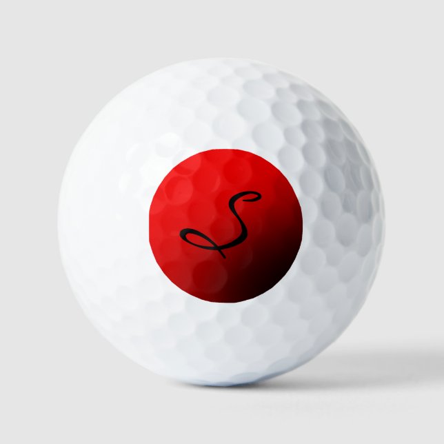 Stylish Red Black Monogram Initial Professional Golf Balls (Front)