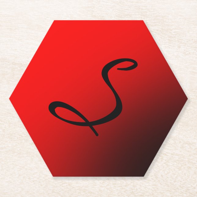 Stylish Red Black Monogram Initial Professional Paper Coaster (Front)