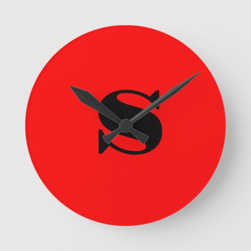 Stylish Red Black Monogram Initial Professional Round Clock