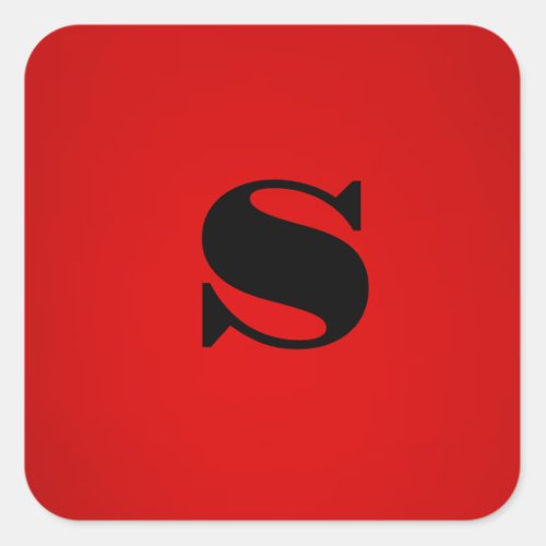 Stylish Red Black Monogram Initial Professional Square Sticker