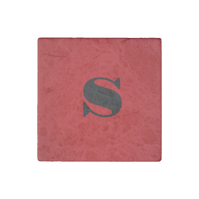 Stylish Red Black Monogram Initial Professional Stone Magnet (Front)