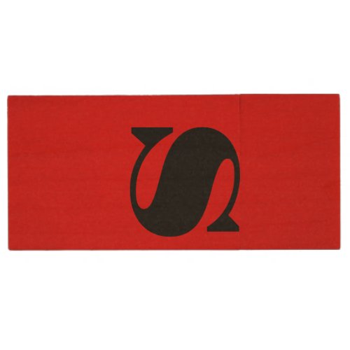 Stylish Red Black Monogram Initial Professional Wood Flash Drive