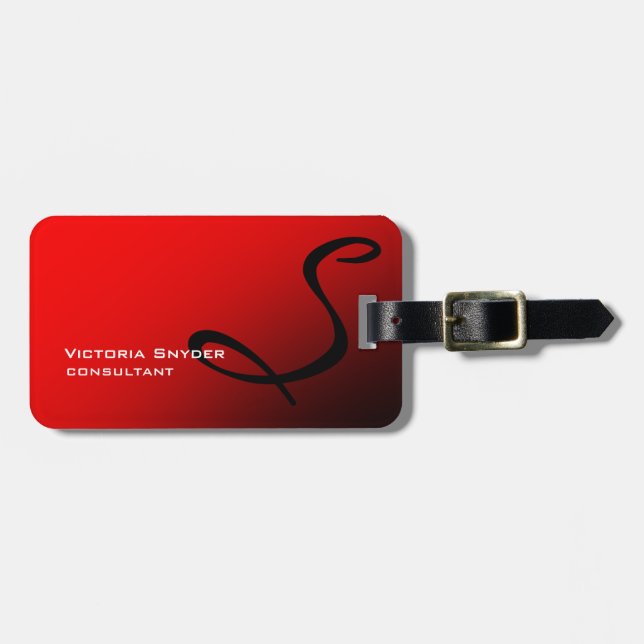 Stylish Red Black Monogram Professional Luggage Tag (Front Horizontal)