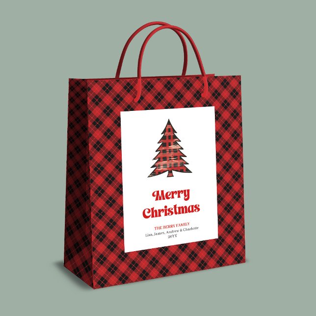 Stylish red black plaid Christmas bag custom name (Stylish red black plaid Christmas bag custom name)