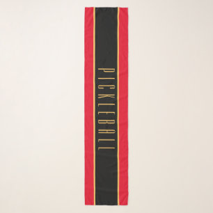 Stylish Red Black Racing Stripes PICKLEBALL Text Scarf