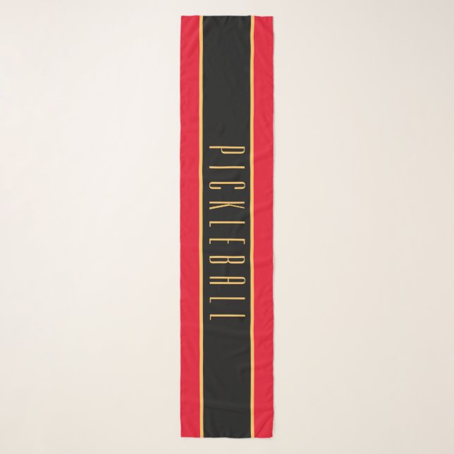 Stylish Red Black Racing Stripes PICKLEBALL Text Scarf (Front)