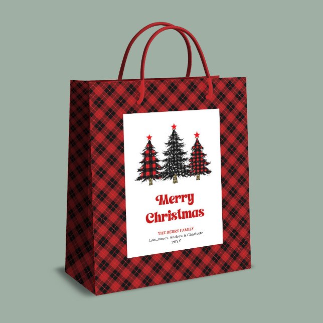 Stylish red black tartan Christmas gift bag name (Stylish red black tartan Christmas gift bag name)