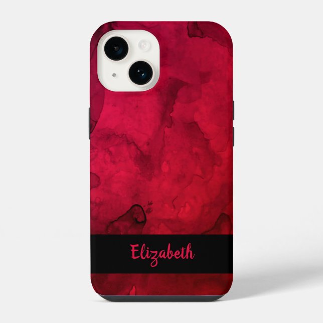 Stylish Red Black Watercolor Pattern Personalized Iphone Case (Back)