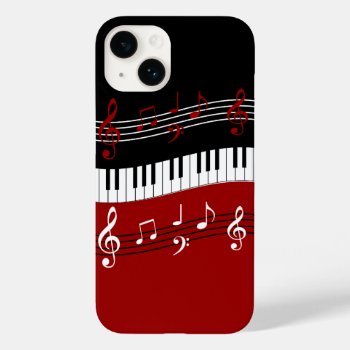 Stylish Red Black White Piano Keys And Notes Case-mate Iphone 14 Case by giftsbonanza at Zazzle