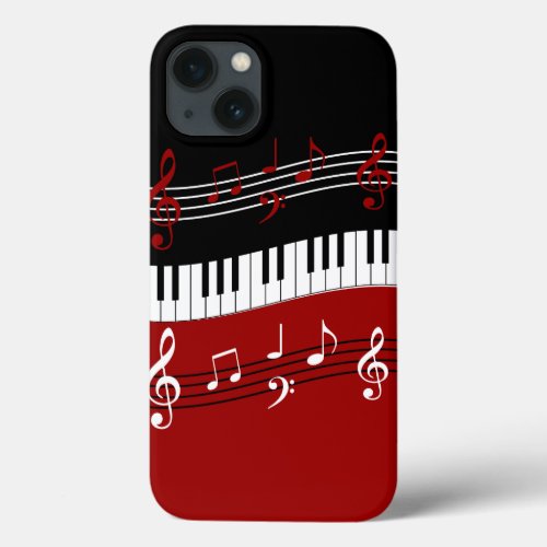 Stylish Red Black White Piano Keys and Notes iPhone 13 Case