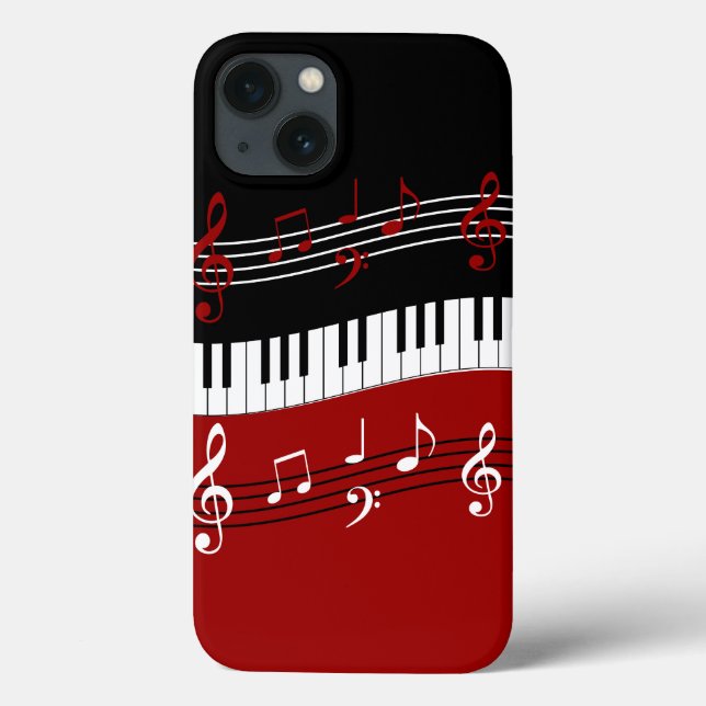 Stylish Red Black White Piano Keys and Notes Case-Mate iPhone Case (Back)