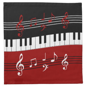 Stylish Red Black White Piano Keys and Notes Cloth Napkin