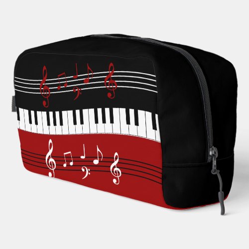Stylish Red Black White Piano Keys and Notes Dopp Kit