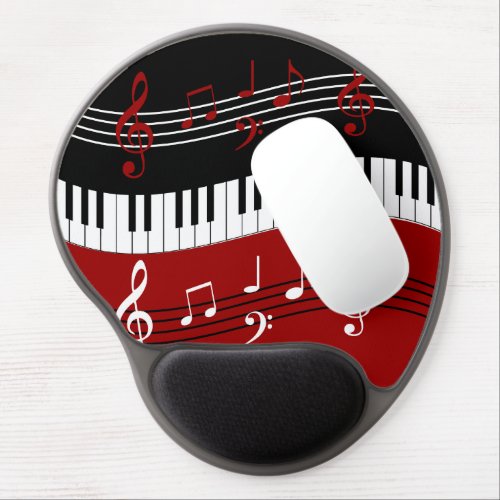 Stylish Red Black White Piano Keys and Notes Gel Mouse Pad