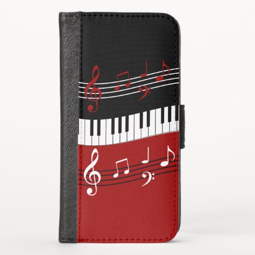 Stylish Red Black White Piano Keys and Notes iPhone X Wallet Case