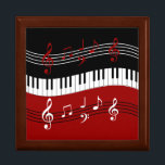 Stylish Red Black White Piano Keys and Notes Jewelry Box<br><div class="desc">A cool and eye-catching piano music design featuring piano keys in a waving motion in the center with red, black and white musical notes scores above and below in alternating colors. We welcome custom requests, just use the contact us via our GiftsBonanza store with your request prior to purchase and...</div>