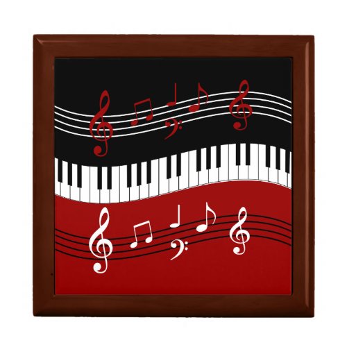 Stylish Red Black White Piano Keys and Notes Jewelry Box