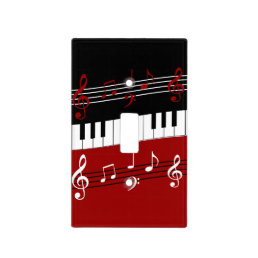 Stylish Red Black White Piano Keys and Notes Light Switch Cover