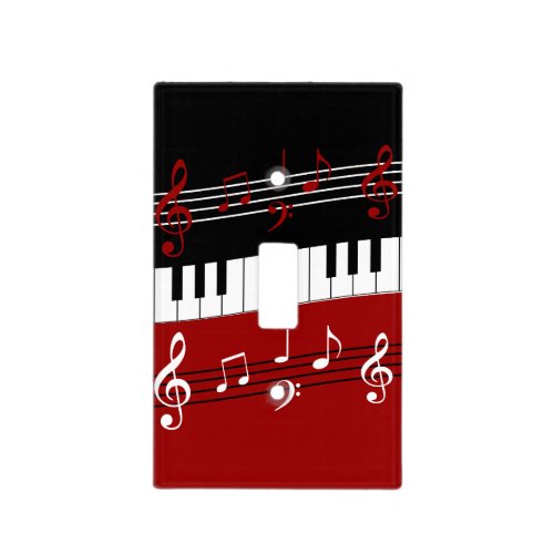 Stylish Red Black White Piano Keys and Notes Light Switch Cover