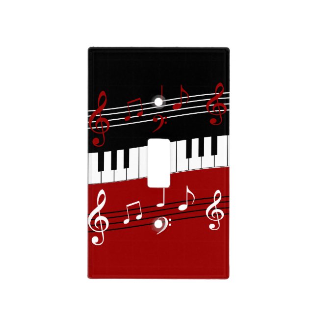 Stylish Red Black White Piano Keys and Notes Light Switch Cover (Front)