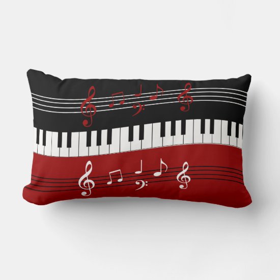 Stylish Red Black White Piano Keys and Notes Lumbar Pillow