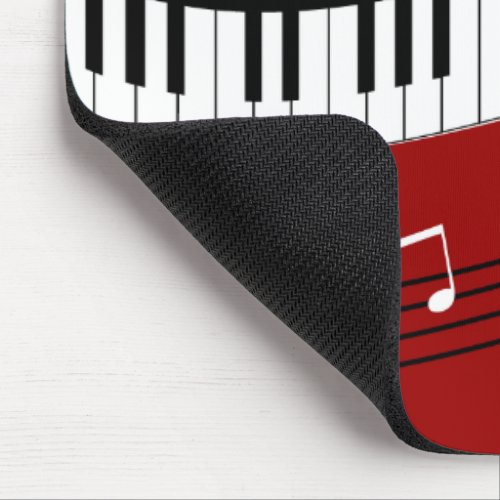 Stylish Red Black White Piano Keys and Notes Mouse Pad