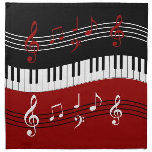 Stylish Red Black White Piano Keys and Notes Napkin