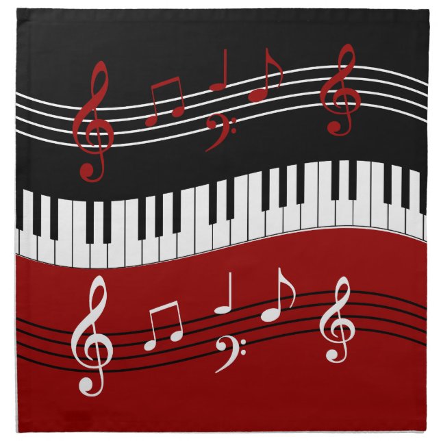 Stylish Red Black White Piano Keys and Notes Napkin (Front)