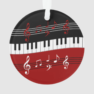 Stylish Red Black White Piano Keys and Notes Ornament