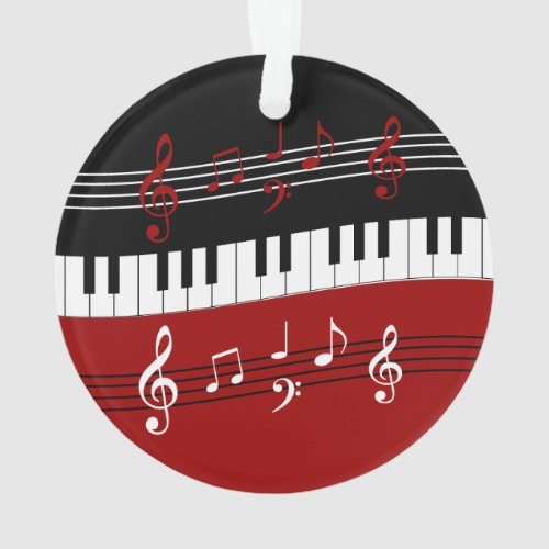 Stylish Red Black White Piano Keys and Notes Ornament