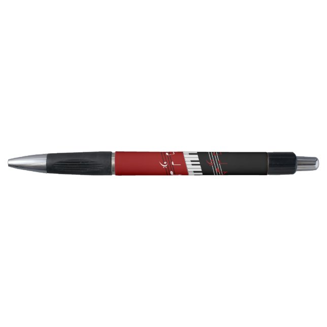 Stylish Red Black White Piano Keys and Notes Pen (Front)