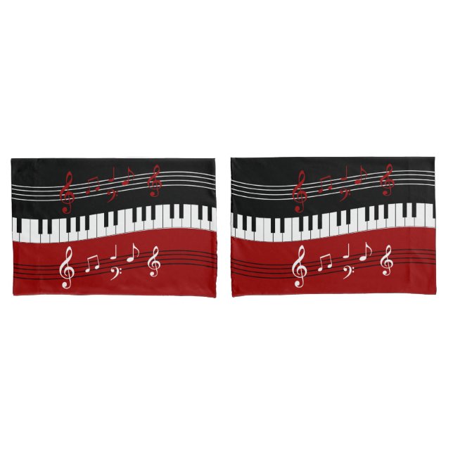 Stylish Red Black White Piano Keys and Notes Pillow Case (Front-Set)