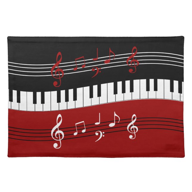 Stylish Red Black White Piano Keys and Notes Placemat (Front)