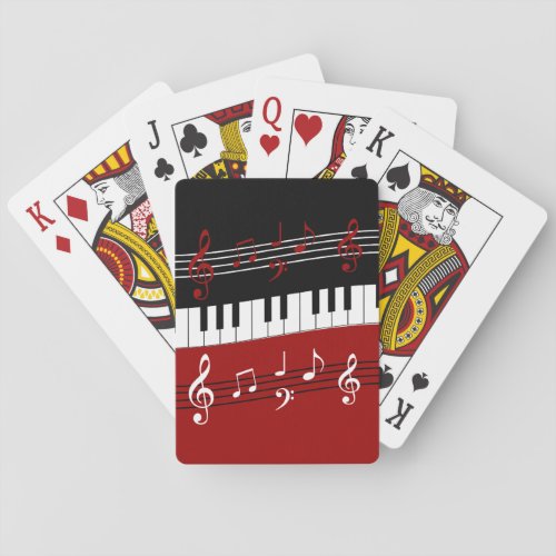 Stylish Red Black White Piano Keys and Notes Playing Cards