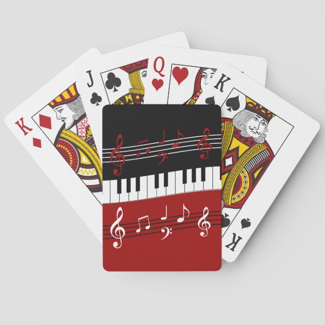 Stylish Red Black White Piano Keys and Notes Poker Cards (Back)