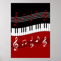 Stylish Red Black White Piano Keys and Notes