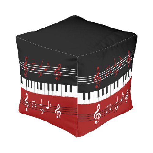 Stylish Red Black White Piano Keys and Notes Pouf