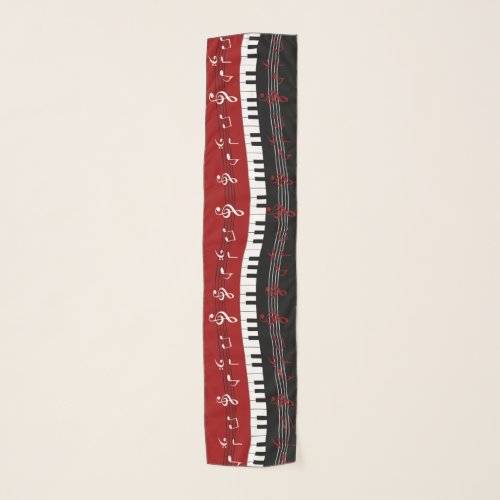 Stylish Red Black White Piano Keys and Music Notes Oblong Scarf