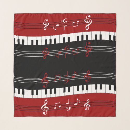 Stylish Red Black White Piano Keys and Notes Scarf